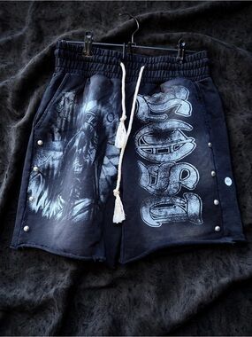 Lost intricacy / left intricacy snap sweat shorts- gothic “ Lost “ skull reaper